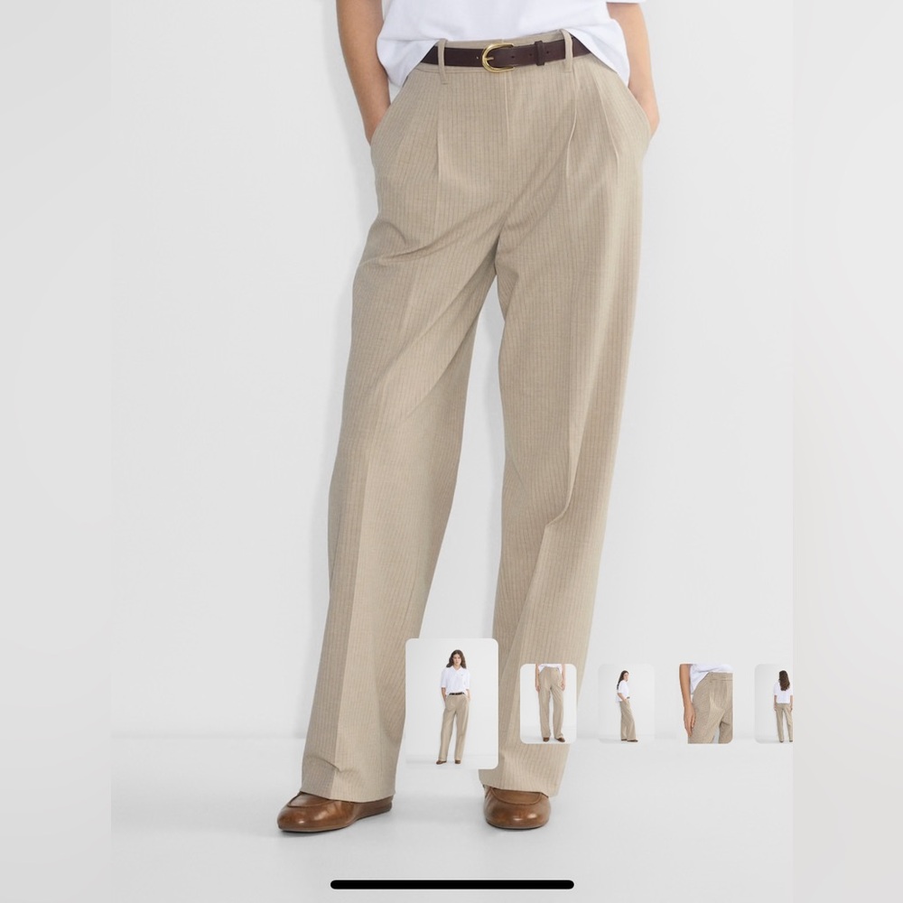 Aritzia Beige Pinstripe Wide-Leg Trousers